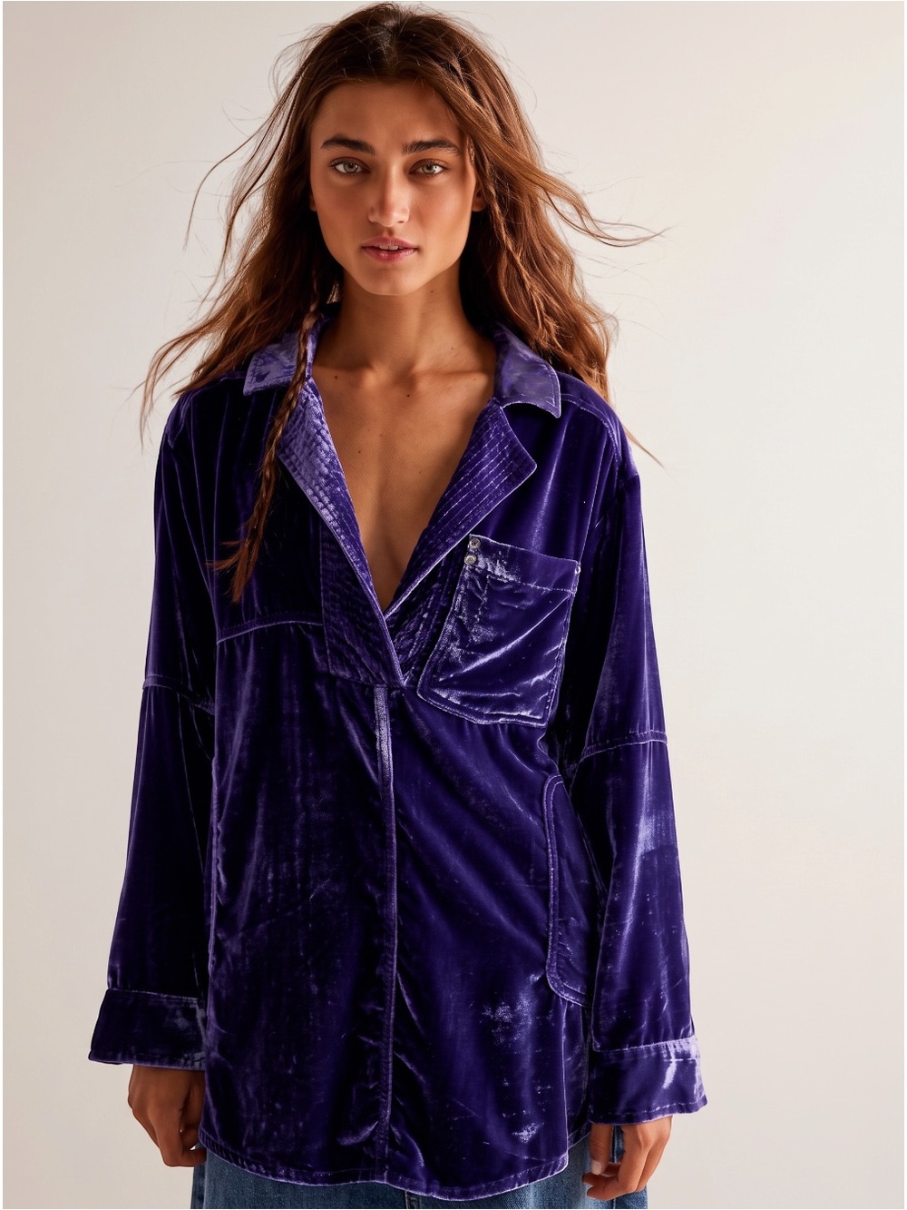 Free People Bohemian Witchy Peyton Velvet Pullover Tunic Midnight Purple Large